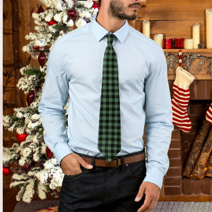 Buffalo Plaid Black Green Fall Tie
