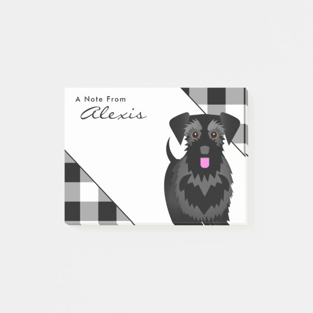 Buffalo Plaid Black Schnauzer with Pink Tongue Post-it Notes (Front)