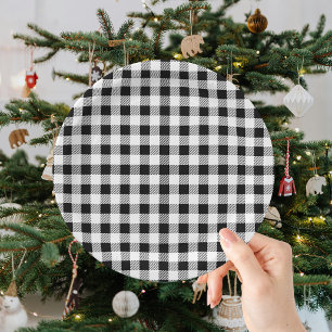 Buffalo Plaid Black White Christmas  Paper Plate