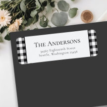 Buffalo Plaid Black White Christmas Return Address