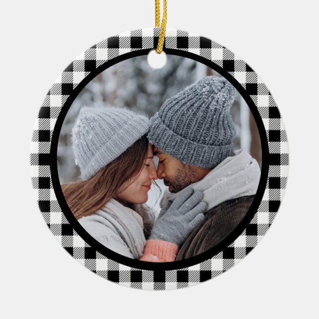 Buffalo Plaid Black White Fall Ceramic Tree Decoration (Front)