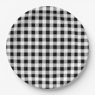 Buffalo Plaid Black White Fall Paper Plate