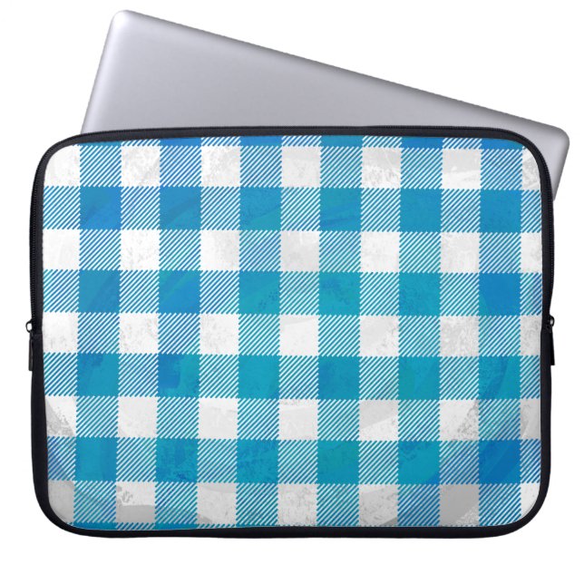 Buffalo Plaid Blue and White Laptop Sleeve (Front)