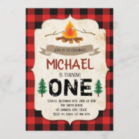Buffalo plaid bonfire party invitation