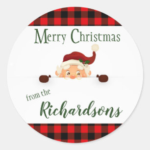 Buffalo Plaid Border Santa Claus Classic Round Sticker