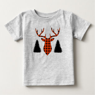 Buffalo Plaid Buck Deer Pine Trees Baby T-Shirt