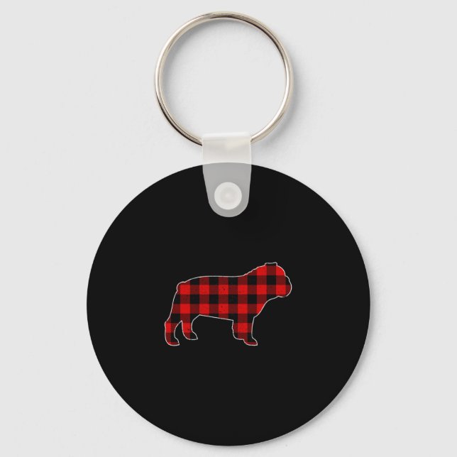 Buffalo Plaid Bulldog  Key Ring (Front)