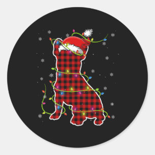 Buffalo Plaid Bulldog Santa Christmas Pajama Match Classic Round Sticker