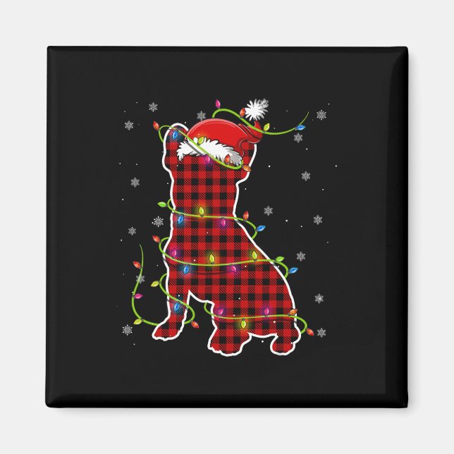 Buffalo Plaid Bulldog Santa Christmas Pajama Match Magnet (Front)