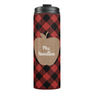 Buffalo Plaid Burlap Apple Teacher Thermal Tumbler