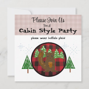 Buffalo Plaid Cabin Holiday Party Invitation