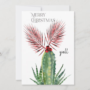 Buffalo Plaid & Cactus Merry Christmas Y'all Photo Holiday Card
