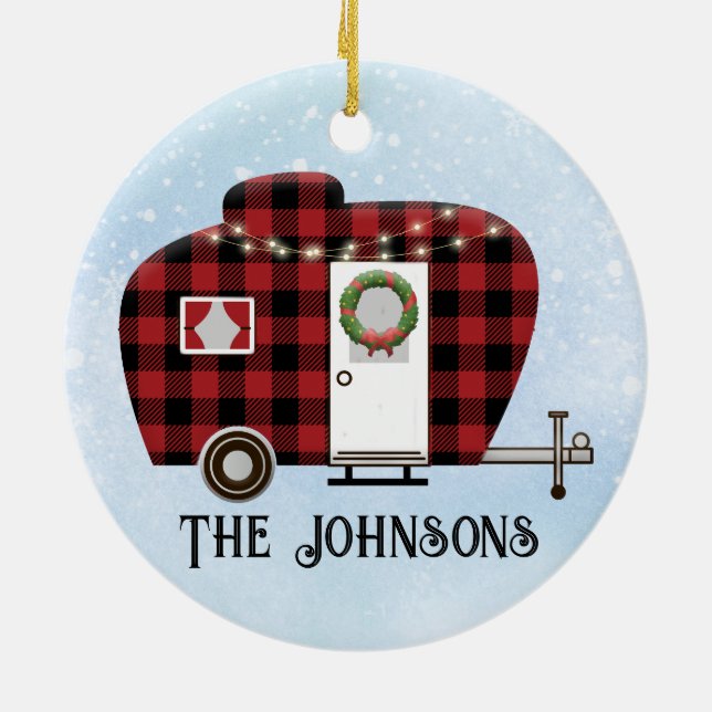 Buffalo Plaid Camper Christmas Ornament (Back)