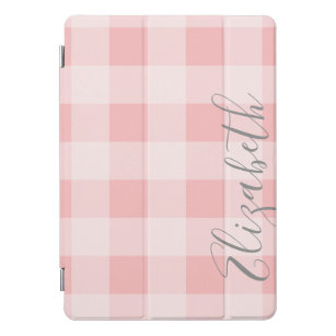 Buffalo Plaid Check Calligraphy CAN edit coral iPad Pro Cover