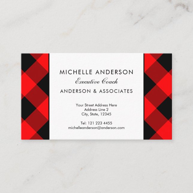 Buffalo Plaid Check Executive Coach Custom Colour Business Card (Front)