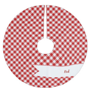 Buffalo Plaid Check Red White Brushed Polyester Tree Skirt