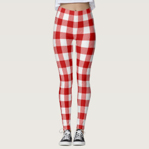 Buffalo Plaid Check Red White Leggings