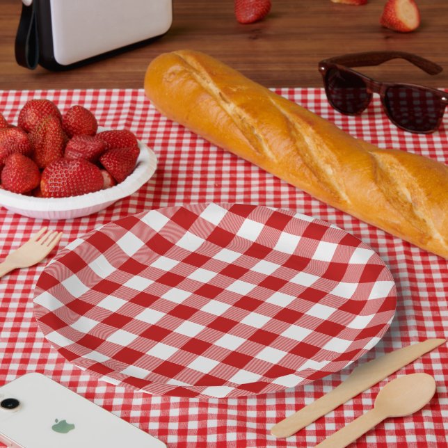 Buffalo Plaid Check Red White Paper Plate (Picnic)