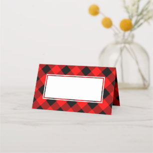 Buffalo Plaid Check Western Christmas Log Cabin Place Card
