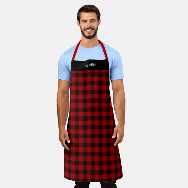 Buffalo Plaid Check with Name or Monogram Apron (Worn)