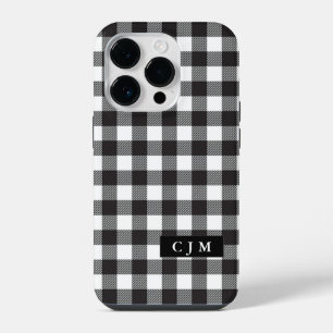 Buffalo Plaid Checked Pattern Monogrammed Simple iPhone 14 Pro Case