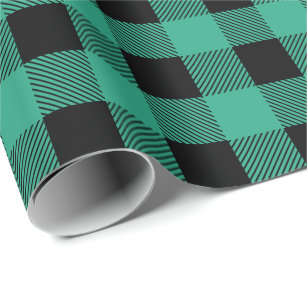 Buffalo Plaid Checks Classic Green and Black Wrapping Paper