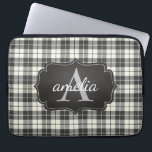 Buffalo Plaid Chic Monogram Name Black Ivory Laptop Sleeve<br><div class="desc">Protect your Laptop in style with this trendy buffalo plaid chic monogram name black and ivory laptop sleeve. Laptop sleeve features your initial and name in a chalkboard style label. Makes a great gift! Also available in red and black - part of a collection.</div>