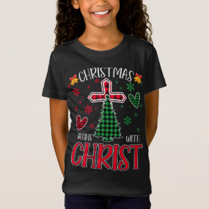 Buffalo Plaid Christian Jesus Christmas Begins Wit T-Shirt
