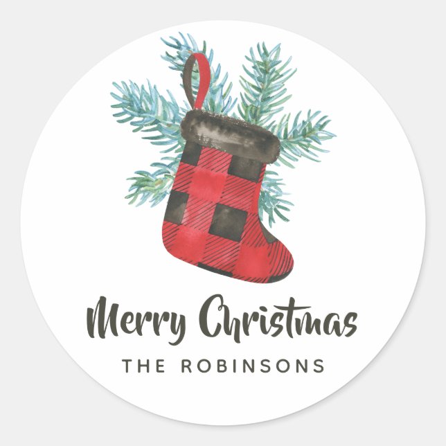 Buffalo Plaid Christmas Classic Round Sticker (Front)