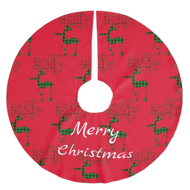 Buffalo Plaid Christmas Deer Thunder_Cove Brushed Polyester Tree Skirt (Front)