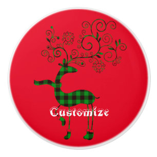Buffalo Plaid Christmas Deer Thunder_Cove Ceramic Knob