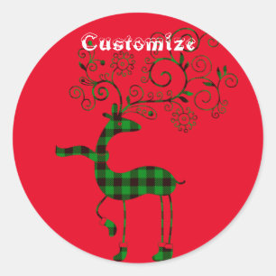 Buffalo Plaid Christmas Deer Thunder_Cove Classic Round Sticker