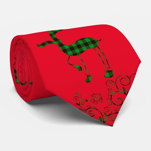 Buffalo Plaid Christmas Deer Thunder_Cove Tie (Rolled)