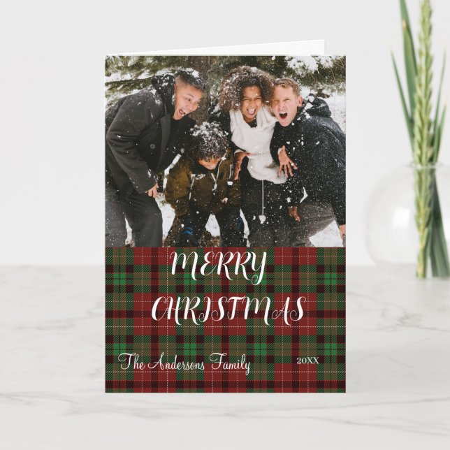 Buffalo plaid Christmas Folded Holiday Card (Front)