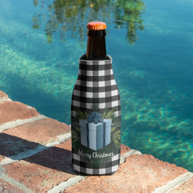 Buffalo Plaid Christmas Gift | Blue Holiday Bottle Cooler (In Situ Pool)