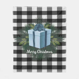 Buffalo Plaid Christmas Gift   Blue Holiday Fleece Blanket