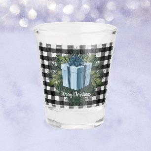 Buffalo Plaid Christmas Gift   Blue Holiday Shot Glass
