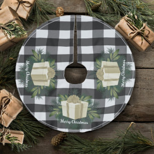 Buffalo Plaid Christmas Gift   Gold Brushed Polyester Tree Skirt