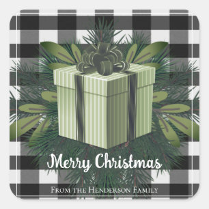 Buffalo Plaid Christmas Gift   Green Christmas Square Sticker