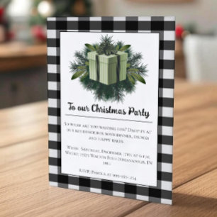 Buffalo Plaid Christmas Gift   Green Holiday Party Invitation