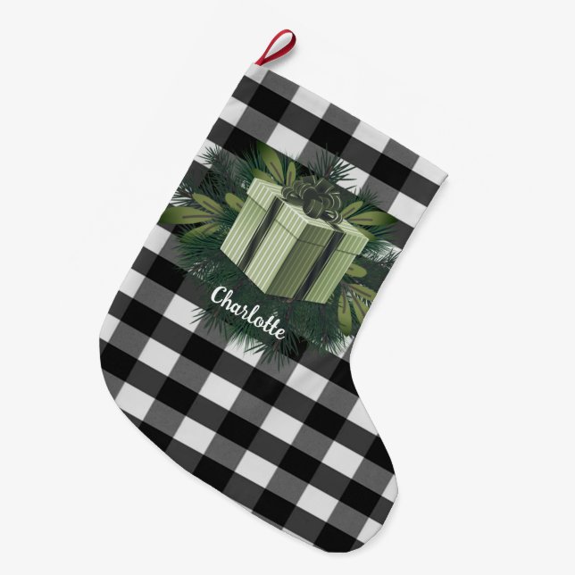 Buffalo Plaid Christmas Gift | Green Large Christmas Stocking (Front (Hanging))