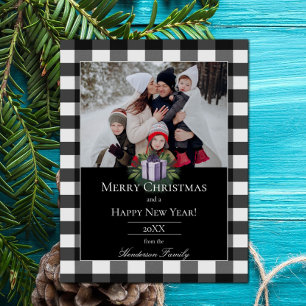 Buffalo Plaid Christmas Gift Photo   Purple Holiday Card