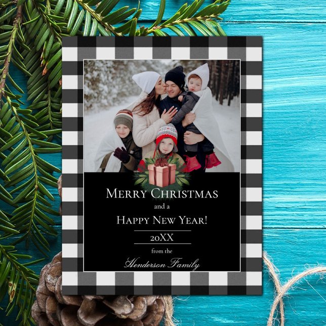 Buffalo Plaid Christmas Gift Photo | Red Holiday Card (Red Buffalo Plaid Christmas Gift Holiday Photo Card)