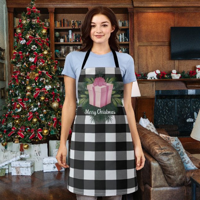 Buffalo Plaid Christmas Gift | Pink Apron (Pink Buffalo Plaid Christmas Gift Apron)
