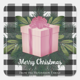 Buffalo Plaid Christmas Gift Pink Christmas Square Sticker