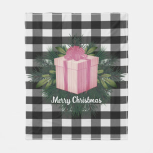 Buffalo Plaid Christmas Gift   Pink Holiday Fleece Blanket