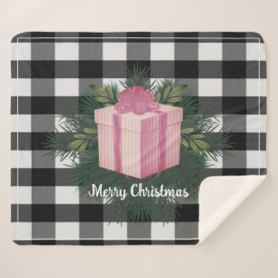 Buffalo Plaid Christmas Gift Pink Holiday Sherpa Blanket