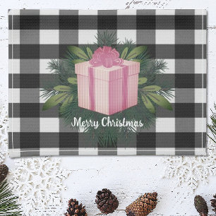 Buffalo Plaid Christmas Gift   Pink Holiday Tea Towel