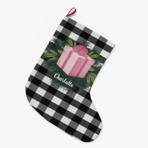 Buffalo Plaid Christmas Gift   Pink Large Christmas Stocking