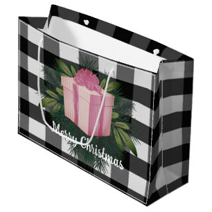 Buffalo Plaid Christmas Gift Pink Large Gift Bag